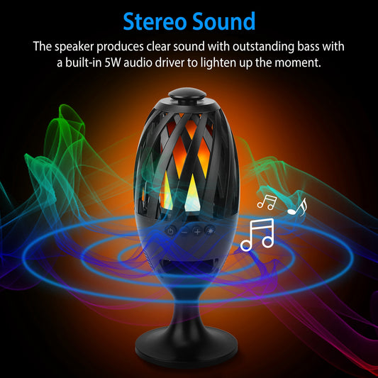 LED Flame Torch Wireless Speaker – 60 LED Realistic Flame | IPX5 Waterproof | 5W Stereo Bass | Outdoor & Camping