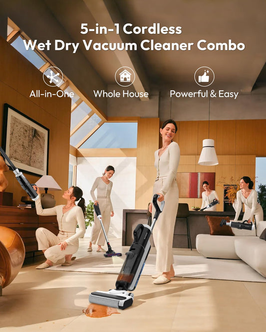 5-in-1 Cordless Wet & Dry Vacuum Cleaner – 55 Min Runtime | Self-Cleaning | Detachable Handheld | All Floors