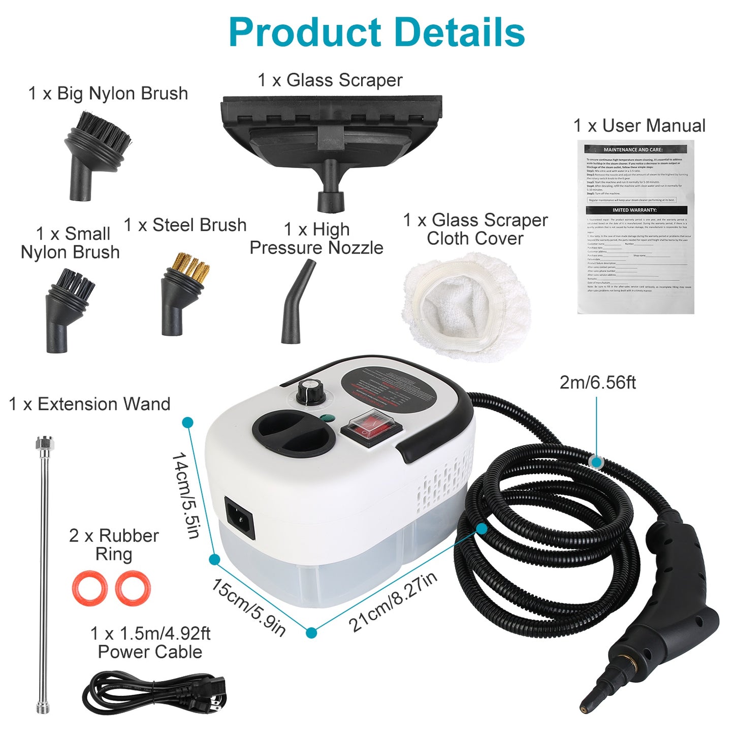 2500W Handheld Steam Cleaner – 6-Speed, 3 Bar Pressure | 9-Piece Kit | Multi-Surface & Car Detailing