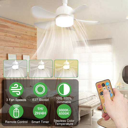 2-in-1 LED Ceiling Fan Light 12W – 3 Speeds, Dimmable, Timer & Remote Control | E27 Socket