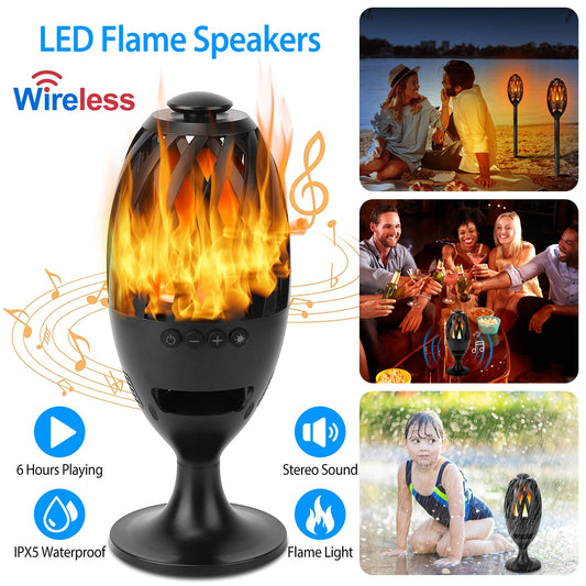LED Flame Torch Wireless Speaker – 60 LED Realistic Flame | IPX5 Waterproof | 5W Stereo Bass | Outdoor & Camping