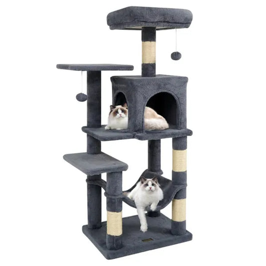 44-Inch Multi-Level Cat Tree with Condo, Hammock & Spacious Top Perch – Indoor Cat Tower (Gray)
