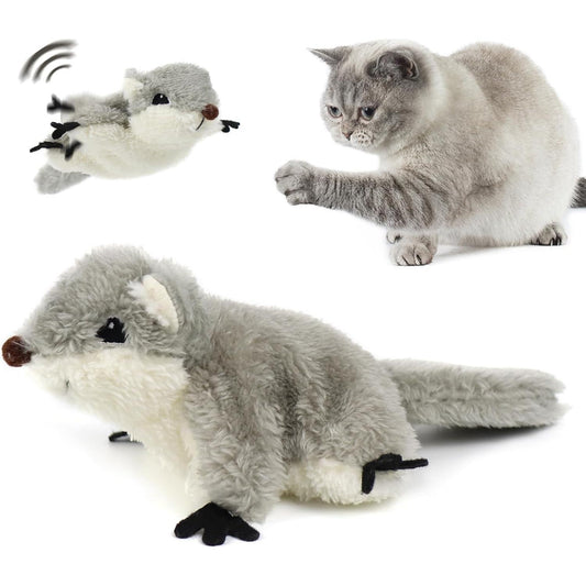 Interactive Flapping Squirrel Cat Toy – Rechargeable Touch-Activated Plush Kicker