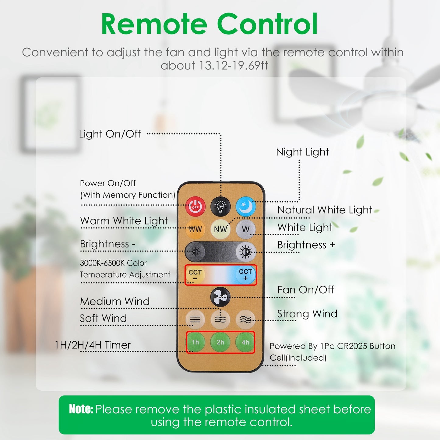 2-in-1 LED Ceiling Fan Light 12W – 3 Speeds, Dimmable, Timer & Remote Control | E27 Socket