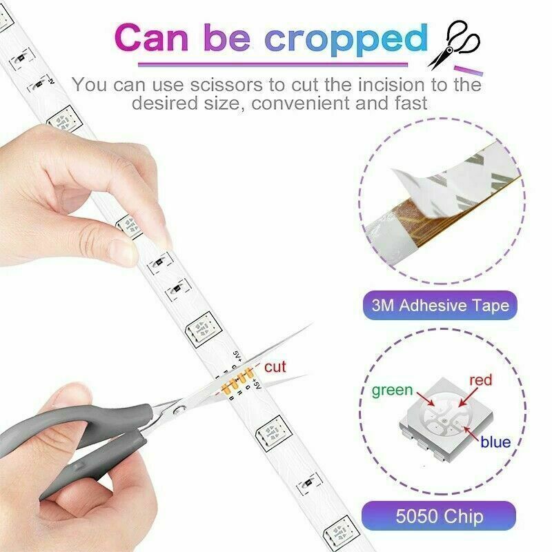 RGB LED Strip Lights 5050 with Bluetooth App & Remote Control – Music Sync | 5–20M