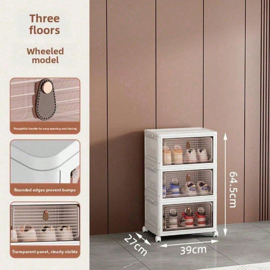 Stackable Shoe Storage Rack with Clear Doors – Foldable PP Plastic Cabinet | 3, 4 & 6 Tiers