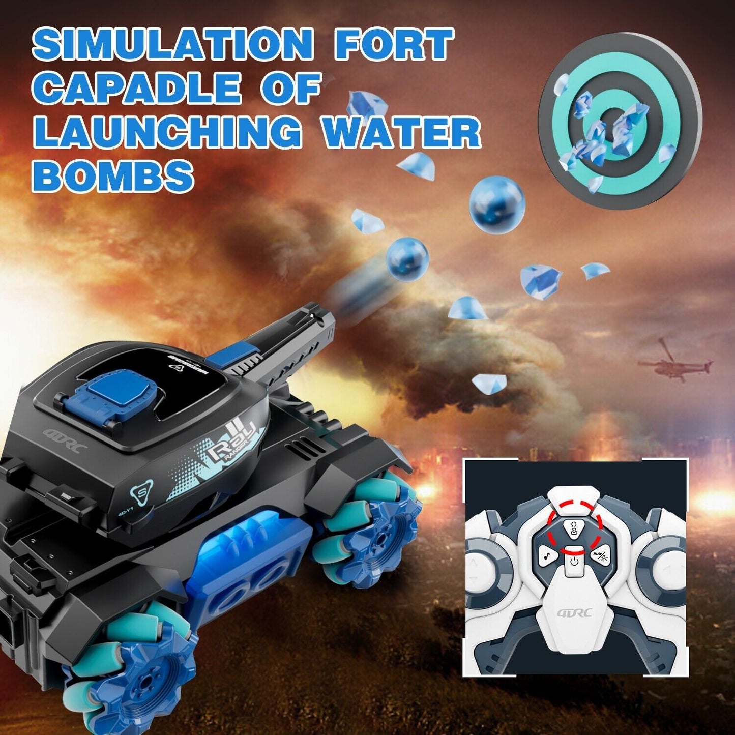 RC Tank Toy – 2.4G Remote & Gesture Control | 4WD | Water Bomb Launcher | Kids Gift