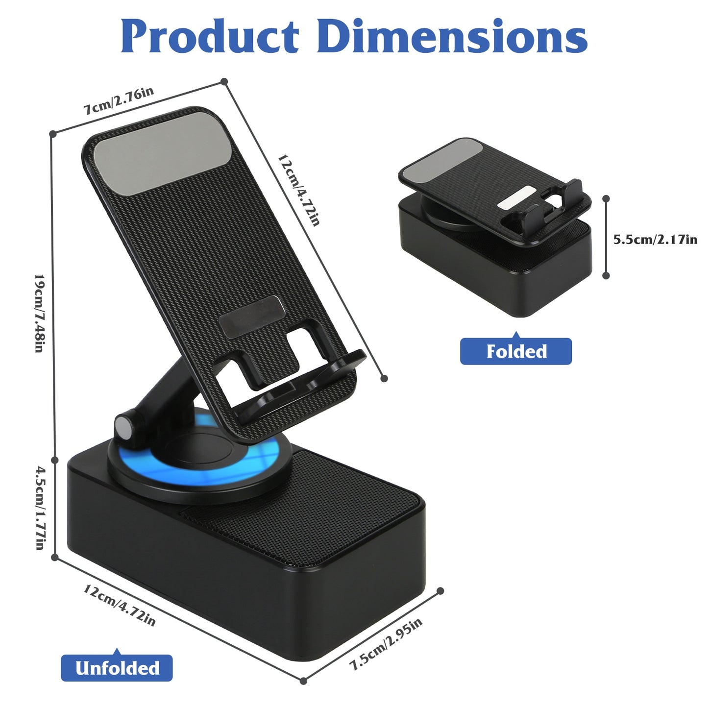 4-in-1 Foldable Wireless Speaker Phone Stand – 5000mAh Power Bank | Bluetooth 5.3 | RGB Light | 360° Rotation