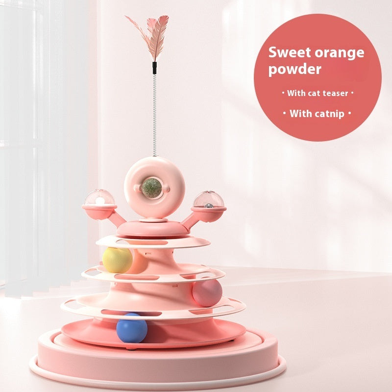 4-Level Cat Toy Tower Turntable – Interactive Roller Ball Track | Mint Ball & Table Tennis Options | 5 Colours