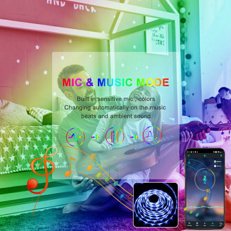 RGB LED Strip Lights 5050 with Bluetooth App & Remote Control – Music Sync | 5–20M