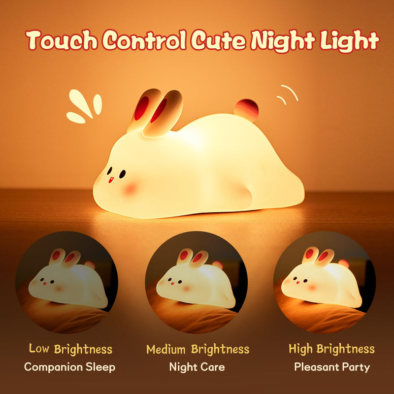 Cute Silicone LED Night Light – Touch Sensor | 3 Brightness Levels | 30-Min Timer | USB Rechargeable | Kids Bedside Lamp
