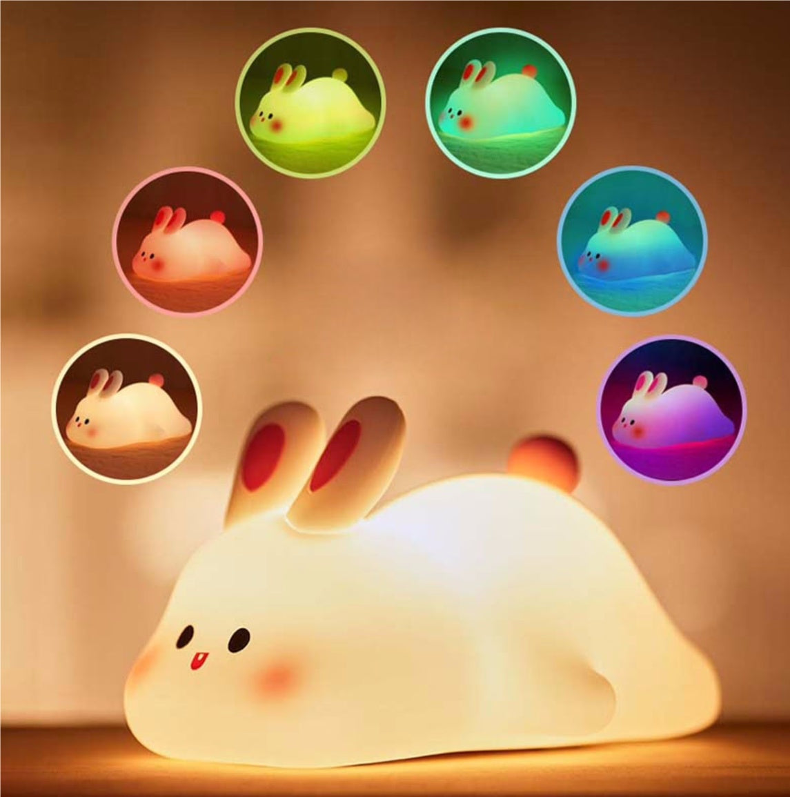Cute Silicone LED Night Light – Touch Sensor | 3 Brightness Levels | 30-Min Timer | USB Rechargeable | Kids Bedside Lamp