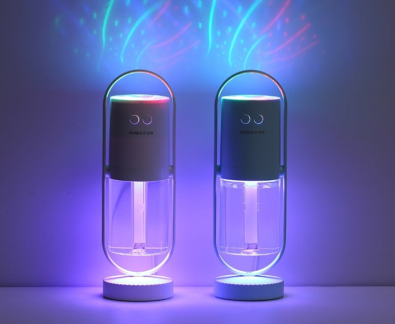 USB Air Humidifier with Projection Night Light – Ultrasonic Mist Maker | 200ml | Silent <30dB | Home, Car & Office