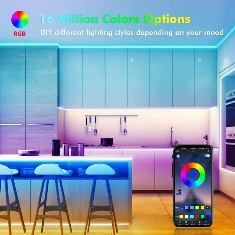 RGB LED Strip Lights 5050 with Bluetooth App & Remote Control – Music Sync | 5–20M