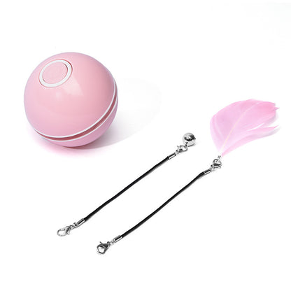 LED Rolling Cat Toy Ball – 360° Auto-Rotating with Catnip, Feathers & Color-Changing Lights