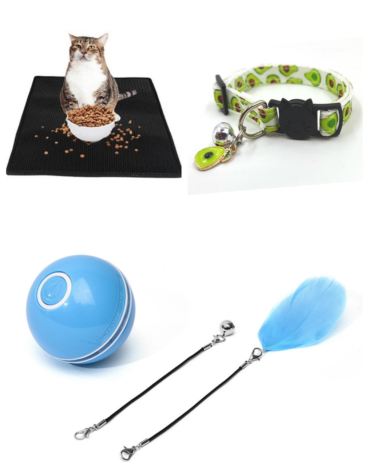 LED Rolling Cat Toy Ball – 360° Auto-Rotating with Catnip, Feathers & Color-Changing Lights