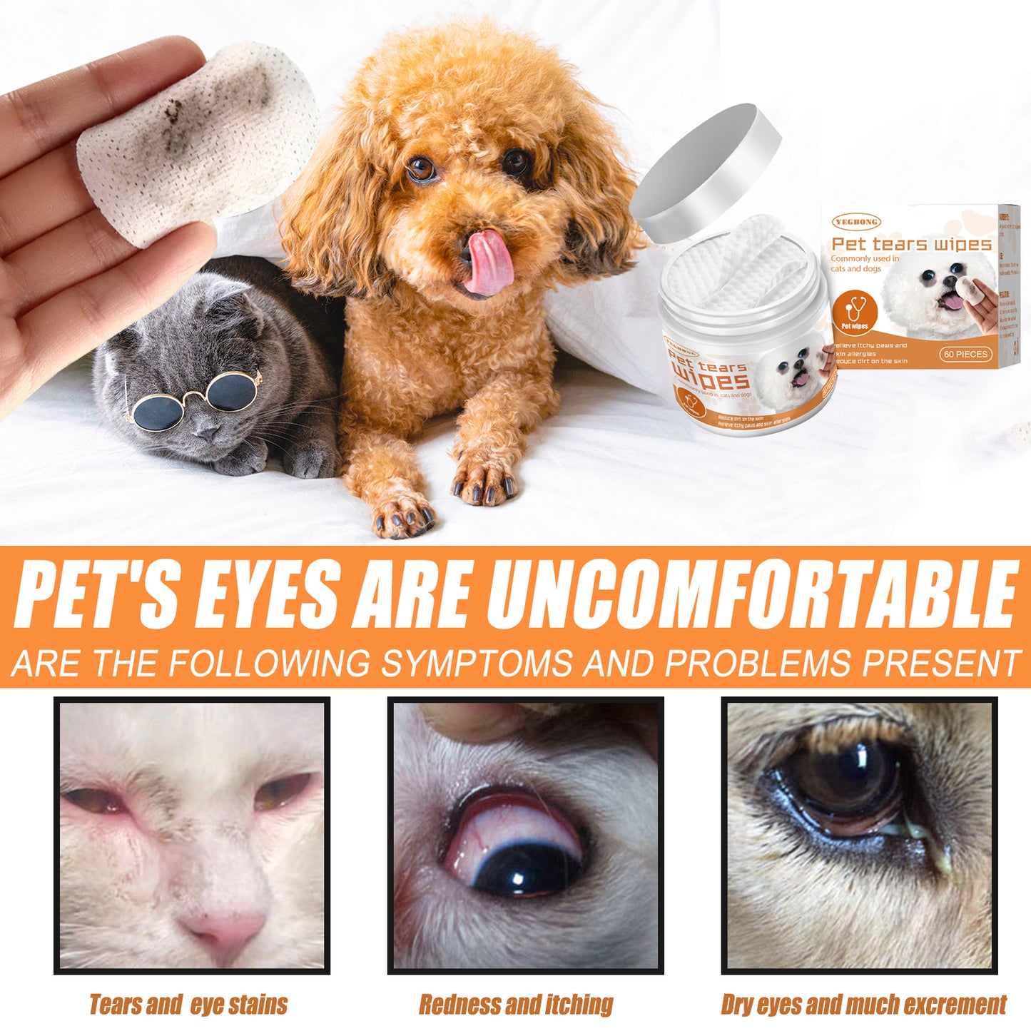 Pet Tear Stain Remover Wipes – Gentle Eye Cleaning Pads for Dogs & Cats