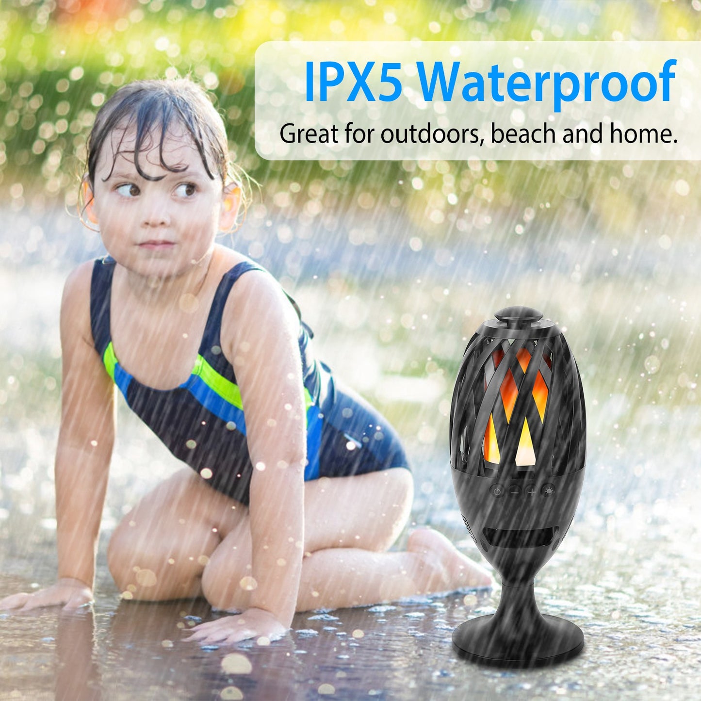 LED Flame Torch Wireless Speaker – 60 LED Realistic Flame | IPX5 Waterproof | 5W Stereo Bass | Outdoor & Camping