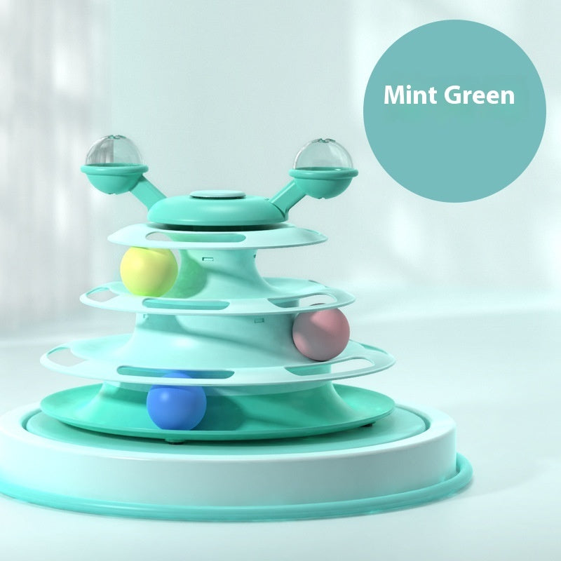 4-Level Cat Toy Tower Turntable – Interactive Roller Ball Track | Mint Ball & Table Tennis Options | 5 Colours