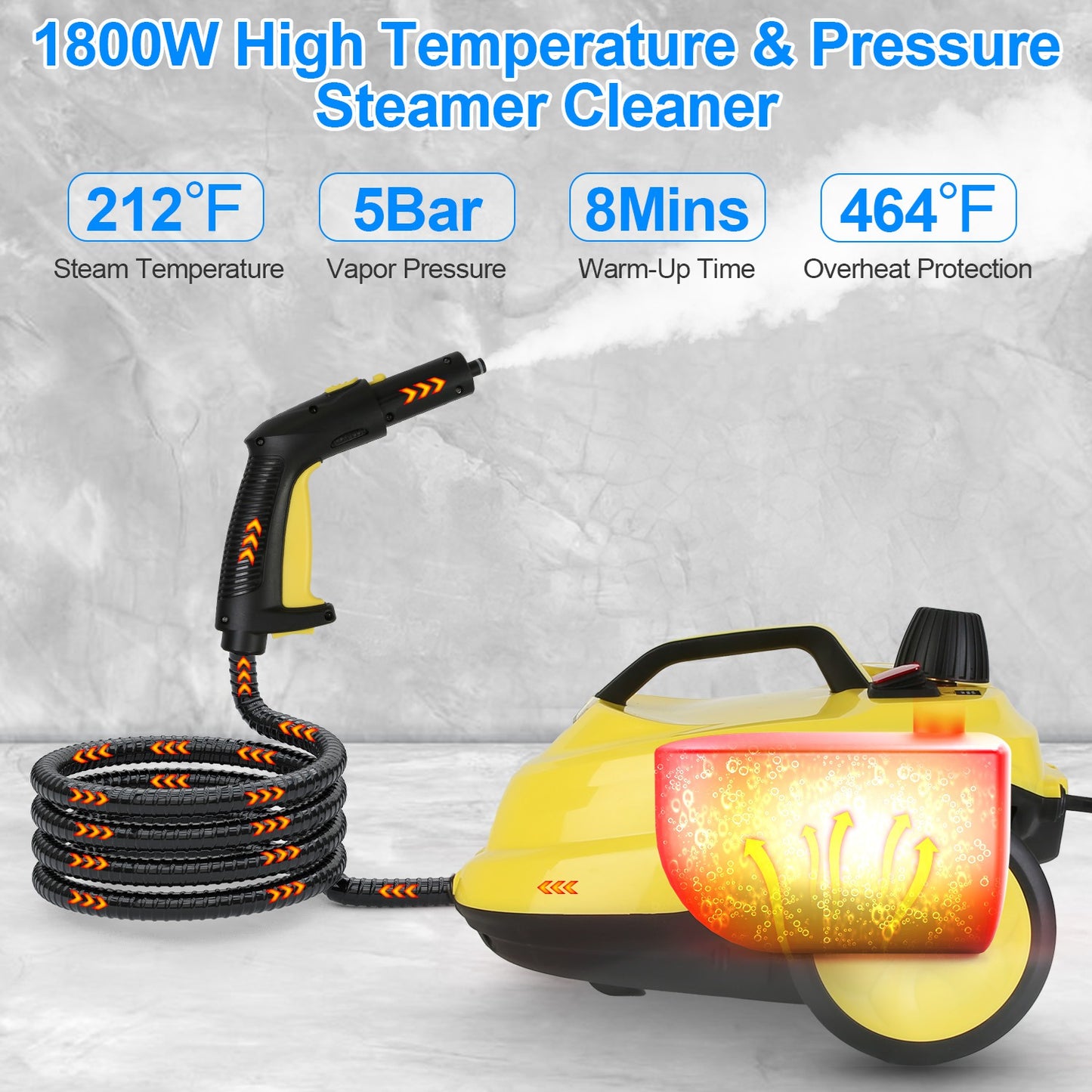 1800W Steam Cleaning Machine – 5 Bar Pressure | 2L Tank | 15 Accessories | Chemical-Free Deep Clean