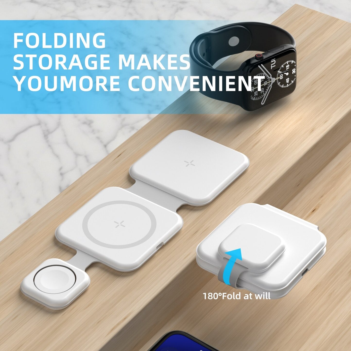 3-in-1 Magnetic Foldable Wireless Charging Station – 15W Fast Charge | Phone, Watch & Earbuds