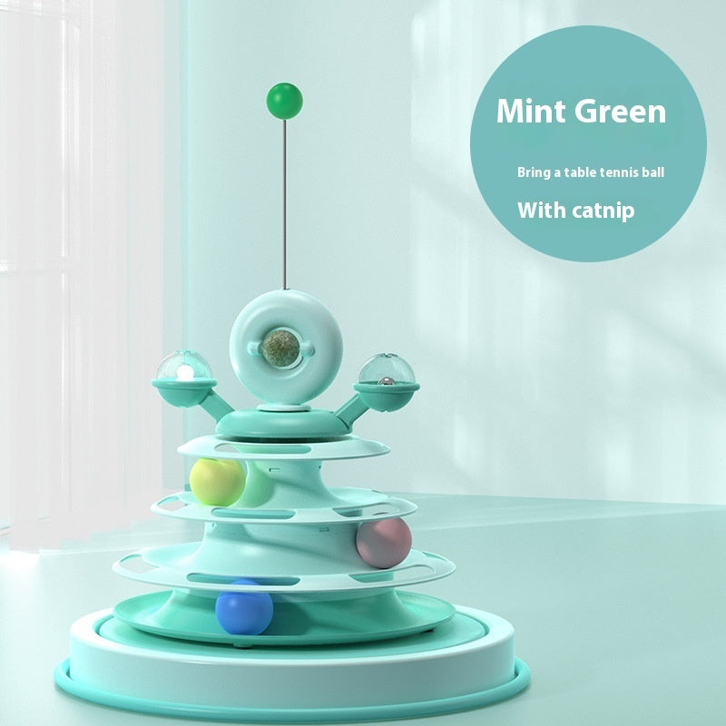 4-Level Cat Toy Tower Turntable – Interactive Roller Ball Track | Mint Ball & Table Tennis Options | 5 Colours