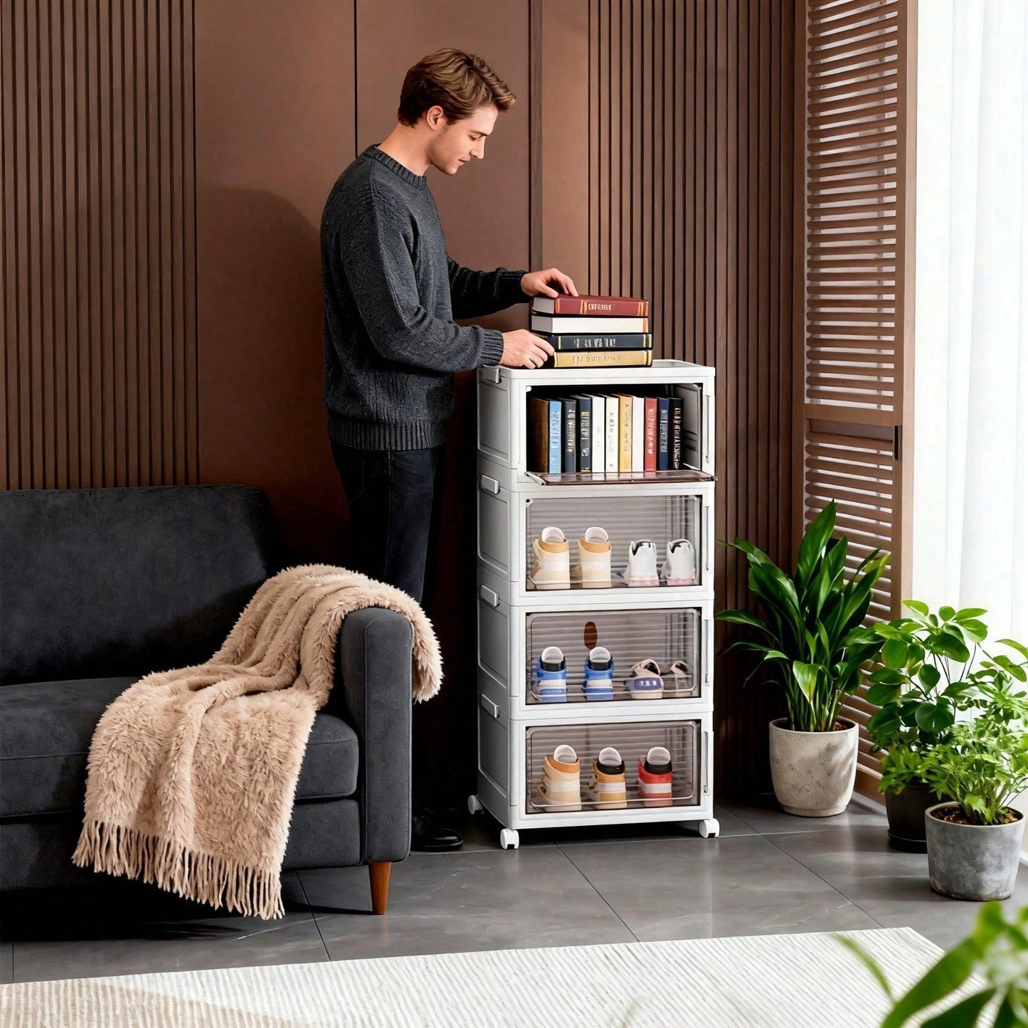 Stackable Shoe Storage Rack with Clear Doors – Foldable PP Plastic Cabinet | 3, 4 & 6 Tiers
