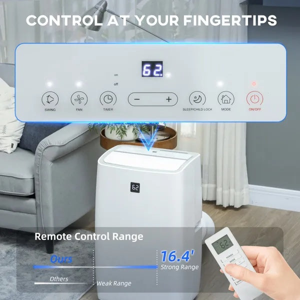 12,000 BTU Portable Air Conditioner – 3-in-1 Cool, Dehumidify & Fan | 24Hr Timer | Remote Control