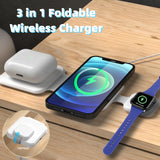 3-in-1 Magnetic Foldable Wireless Charging Station – 15W Fast Charge | Phone, Watch & Earbuds