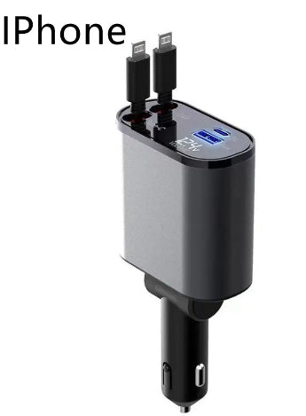 100W Retractable Car Charger – USB & Type-C Fast Charging | Auto-Retract Cable | 60W & 100W