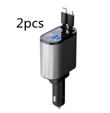 100W Retractable Car Charger – USB & Type-C Fast Charging | Auto-Retract Cable | 60W & 100W