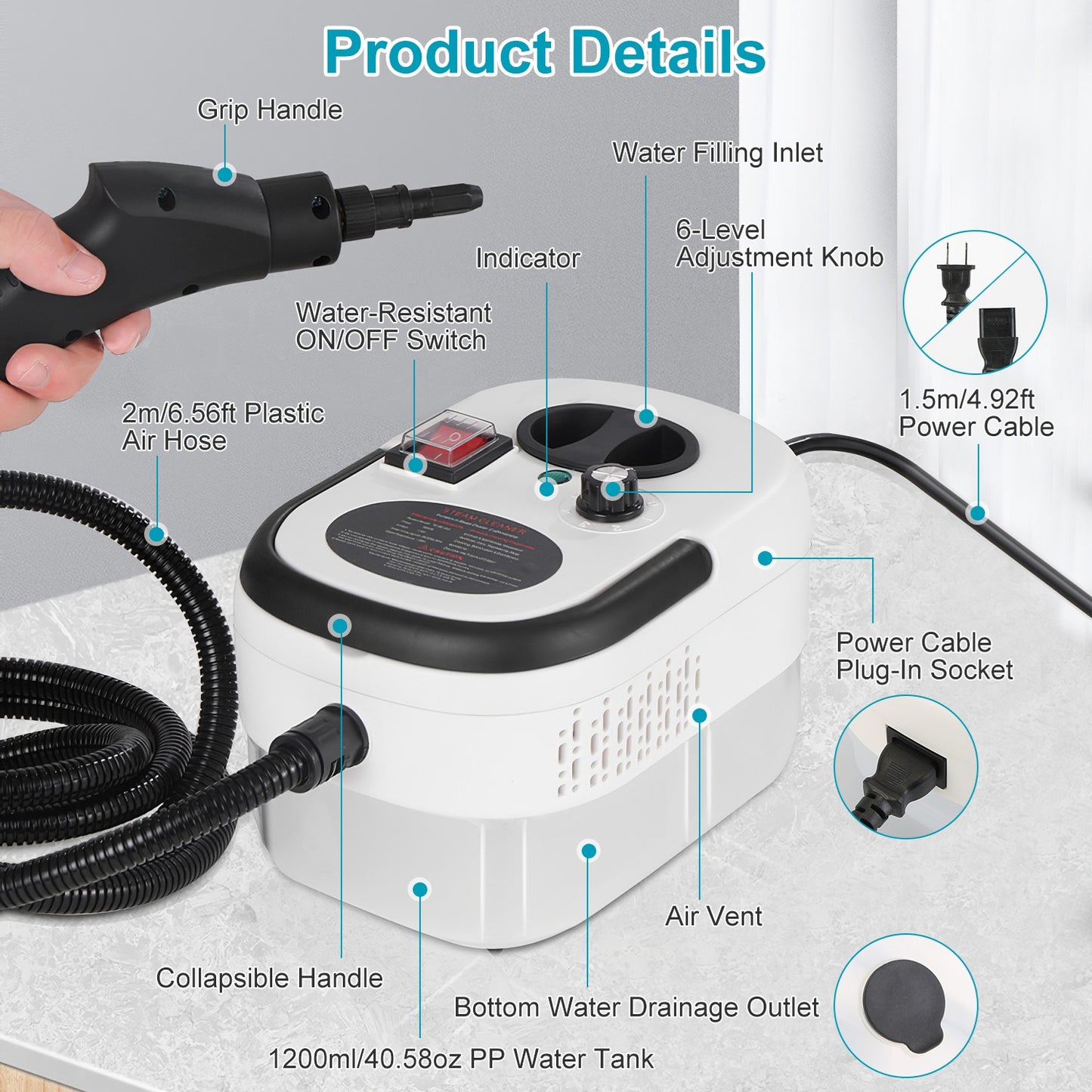 2500W Handheld Steam Cleaner – 6-Speed, 3 Bar Pressure | 9-Piece Kit | Multi-Surface & Car Detailing