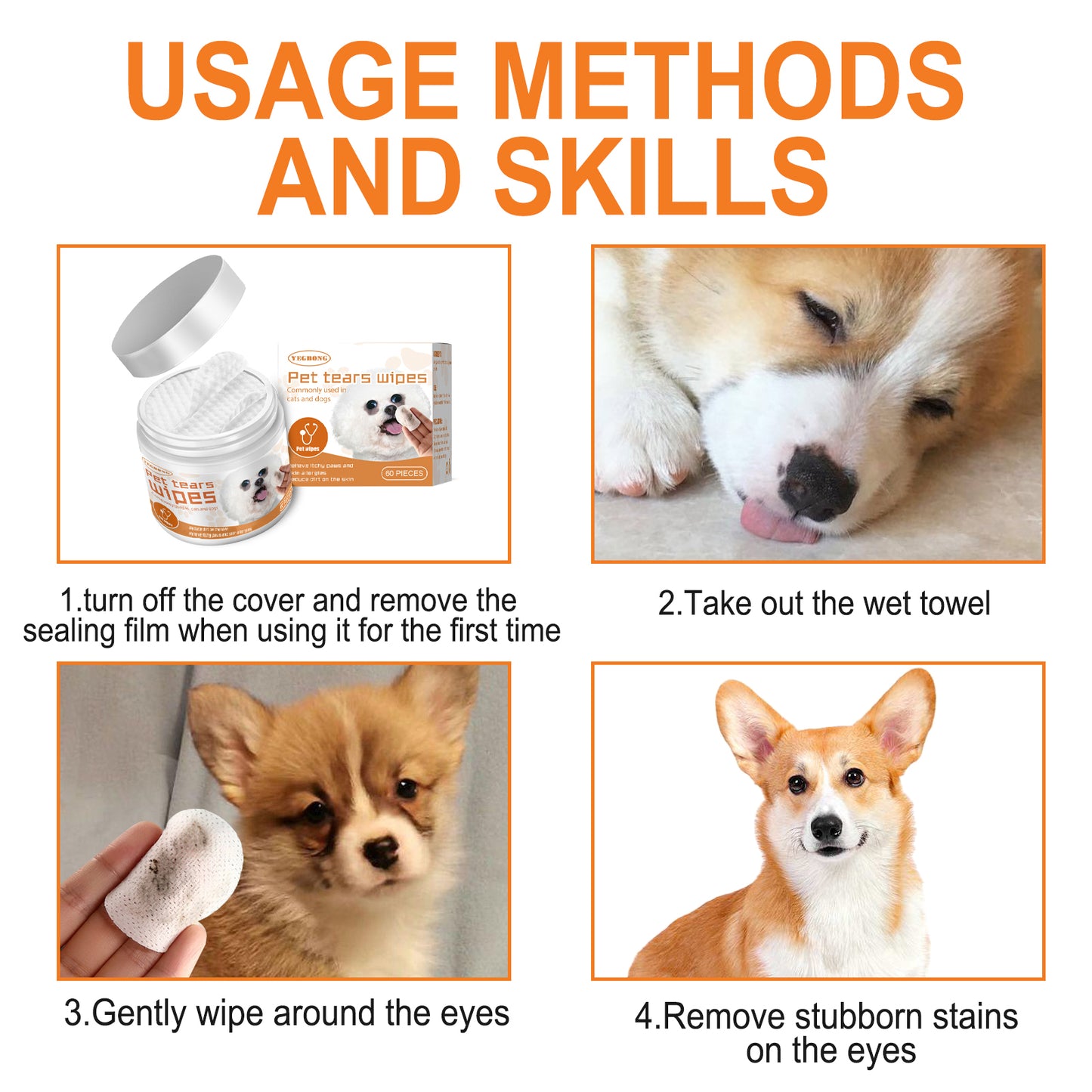 Pet Tear Stain Remover Wipes – Gentle Eye Cleaning Pads for Dogs & Cats