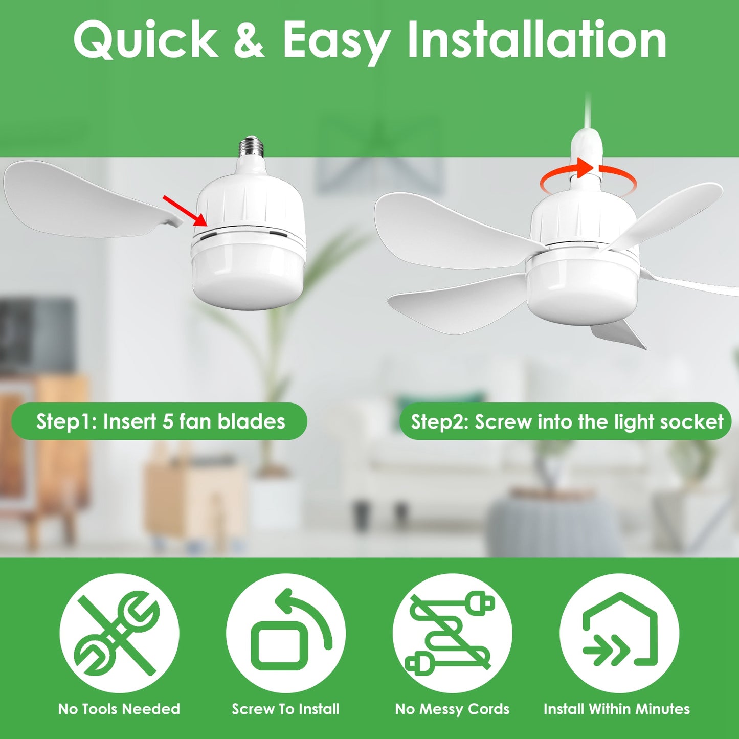 2-in-1 LED Ceiling Fan Light 12W – 3 Speeds, Dimmable, Timer & Remote Control | E27 Socket