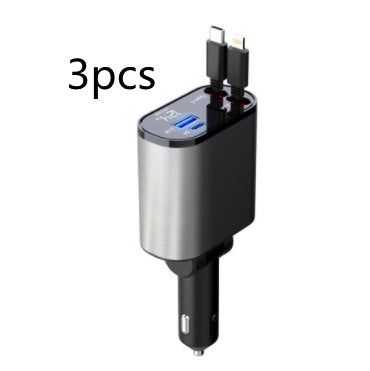 100W Retractable Car Charger – USB & Type-C Fast Charging | Auto-Retract Cable | 60W & 100W