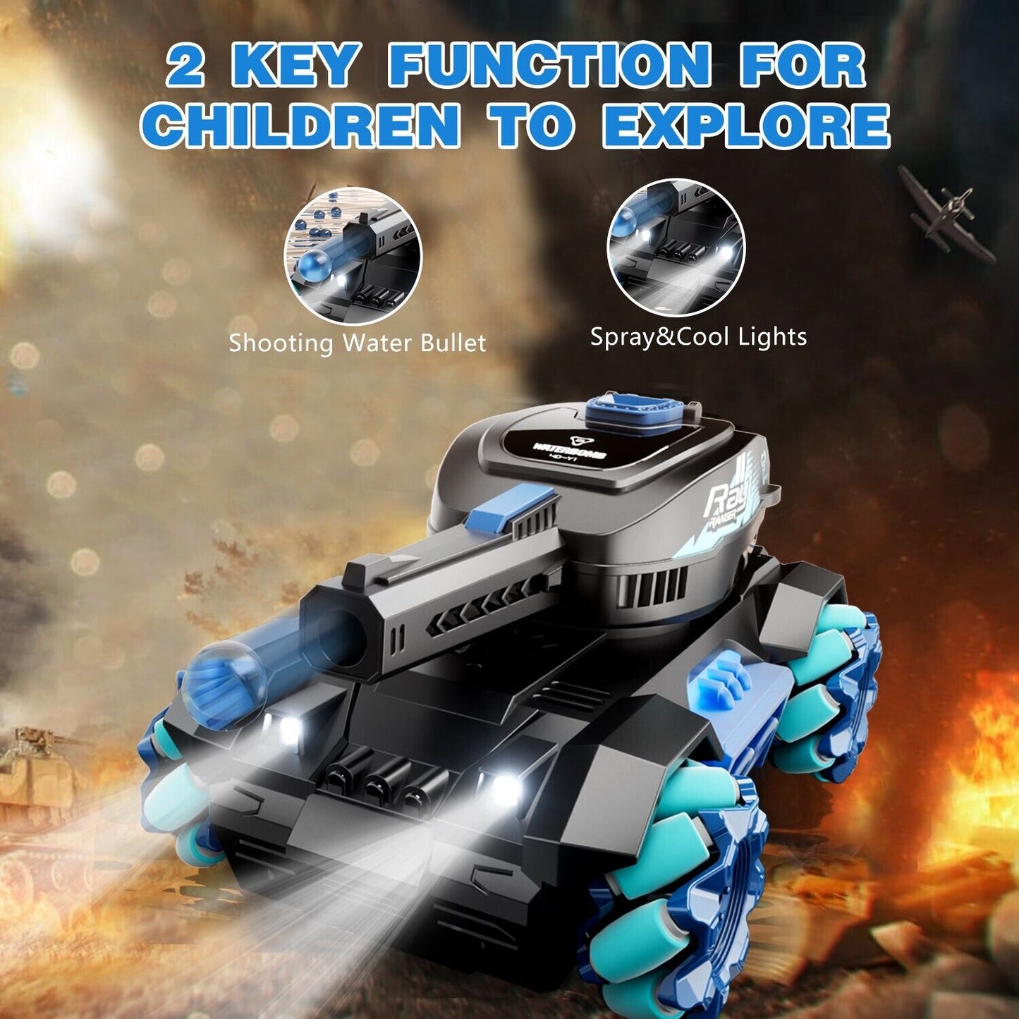 RC Tank Toy – 2.4G Remote & Gesture Control | 4WD | Water Bomb Launcher | Kids Gift