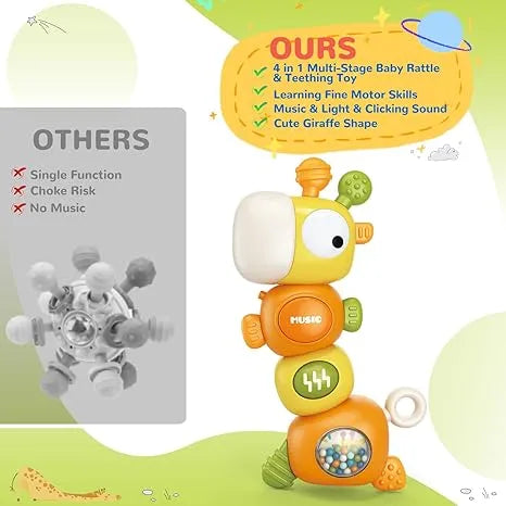 Baby Montessori Sensory Teething Toy Set – Food-Grade Teether, Rattle & Musical Toys | Ages 3–12 Months