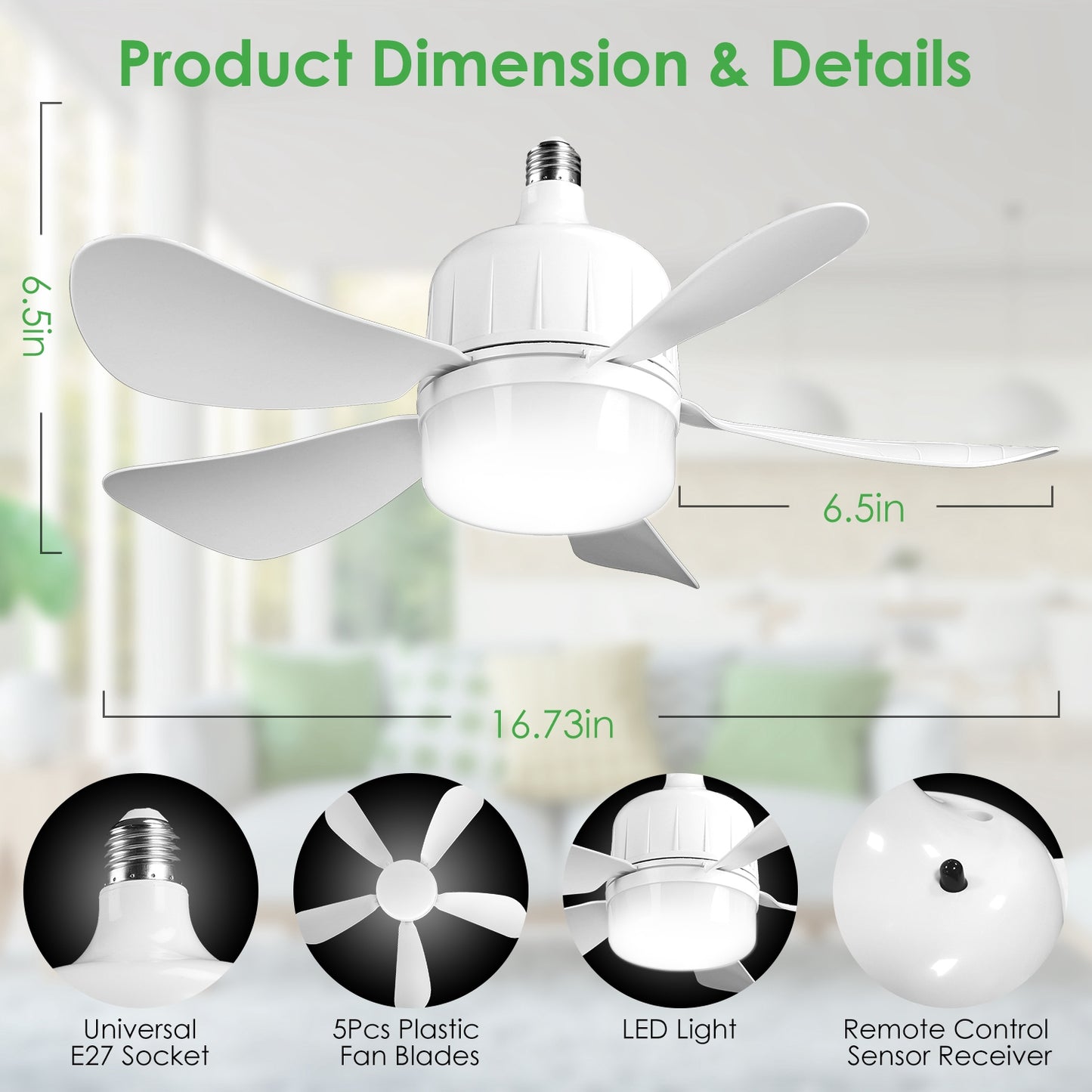 2-in-1 LED Ceiling Fan Light 12W – 3 Speeds, Dimmable, Timer & Remote Control | E27 Socket