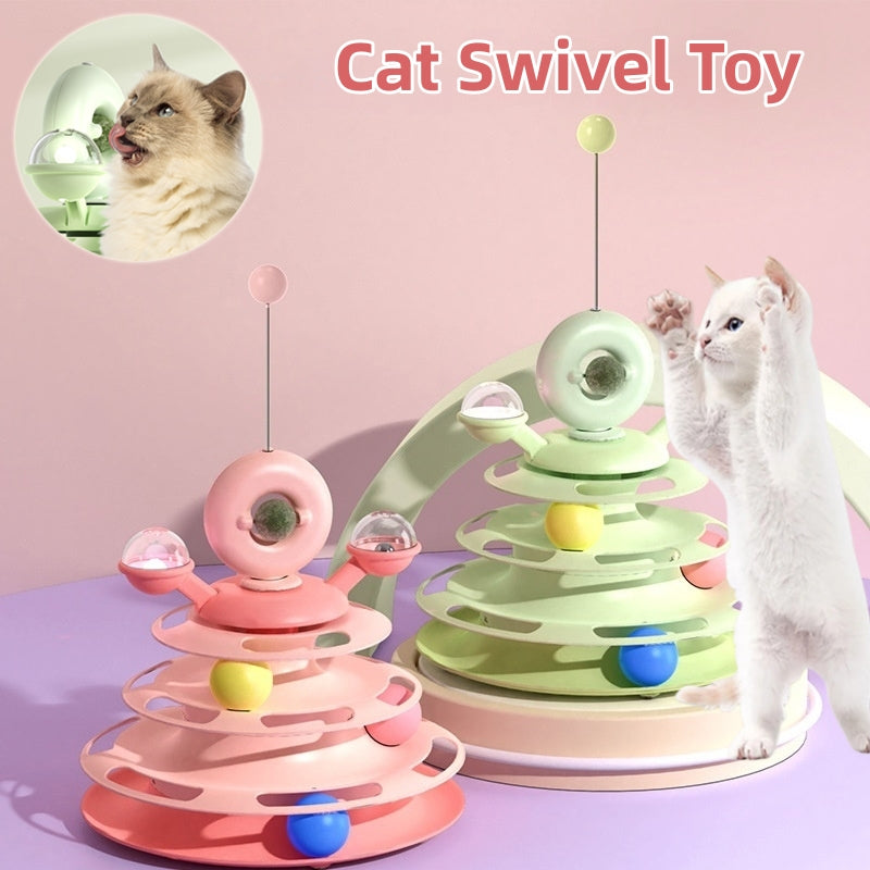 4-Level Cat Toy Tower Turntable – Interactive Roller Ball Track | Mint Ball & Table Tennis Options | 5 Colours