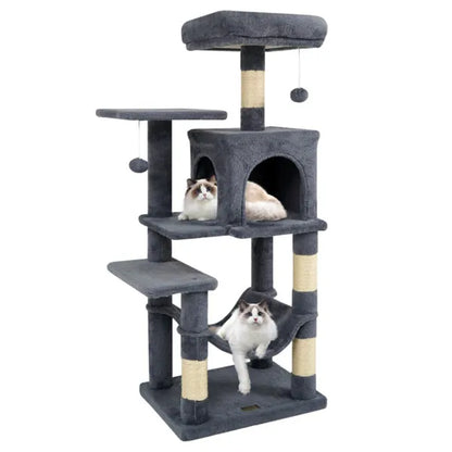 44-Inch Multi-Level Cat Tree with Condo, Hammock & Spacious Top Perch – Indoor Cat Tower (Gray)
