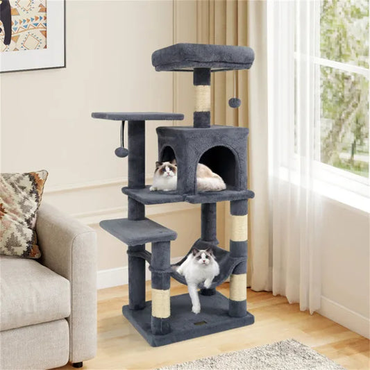 44-Inch Multi-Level Cat Tree with Condo, Hammock & Spacious Top Perch – Indoor Cat Tower (Gray)