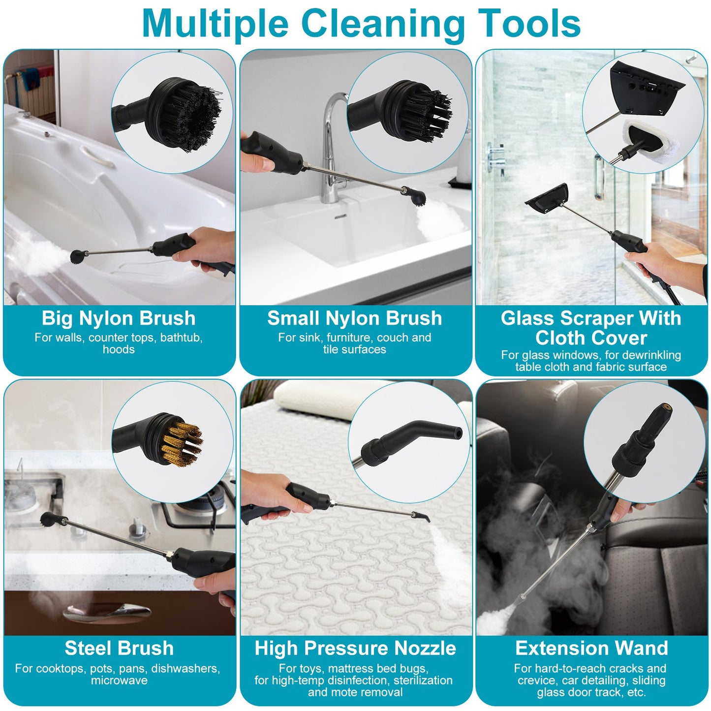 2500W Handheld Steam Cleaner – 6-Speed, 3 Bar Pressure | 9-Piece Kit | Multi-Surface & Car Detailing