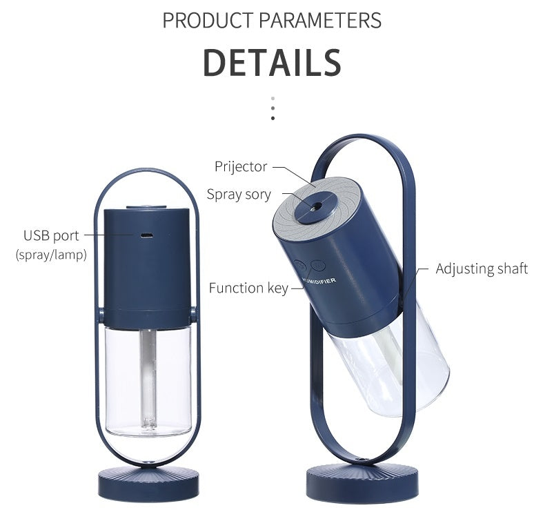 USB Air Humidifier with Projection Night Light – Ultrasonic Mist Maker | 200ml | Silent <30dB | Home, Car & Office