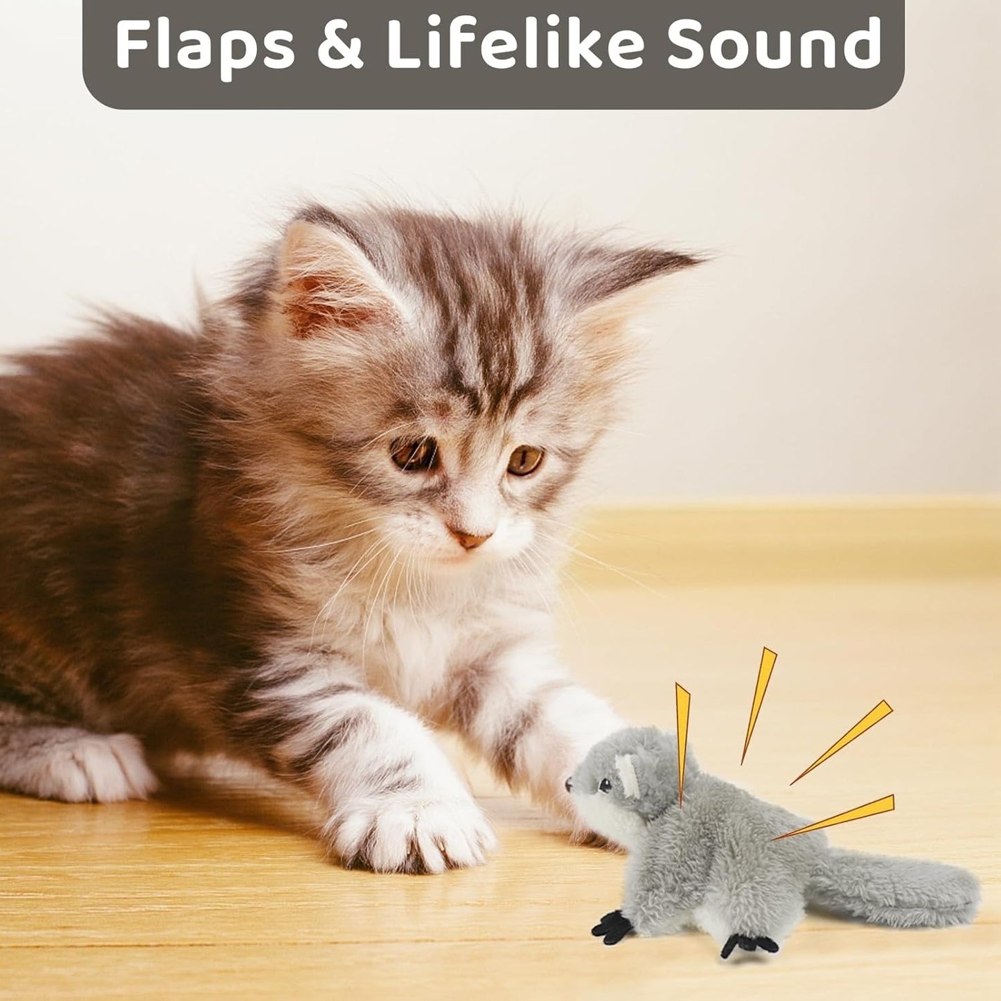 Interactive Flapping Squirrel Cat Toy – Rechargeable Touch-Activated Plush Kicker