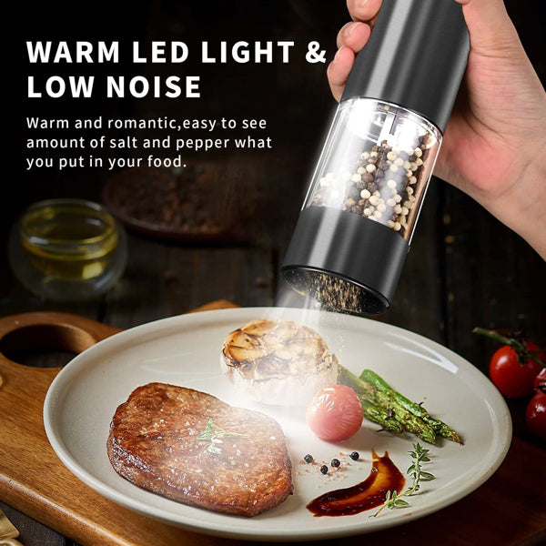 Electric Salt & Pepper Grinder Set – Battery-Powered, Adjustable Coarseness | 2-Pack