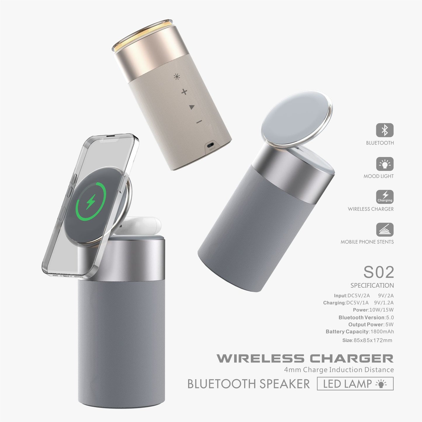 3-in-1 Wireless Charger, Bluetooth Speaker & Touch Lamp – Phone & Earphone Charging | Home & Office