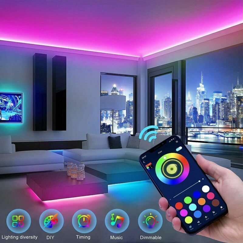 RGB LED Strip Lights 5050 with Bluetooth App & Remote Control – Music Sync | 5–20M