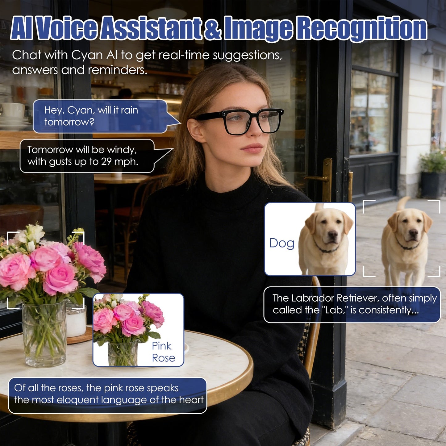 AI Smart Glasses – 8MP 1080P Camera | Real-Time Translation 139 Languages | Voice Assistant | Open-Ear Audio
