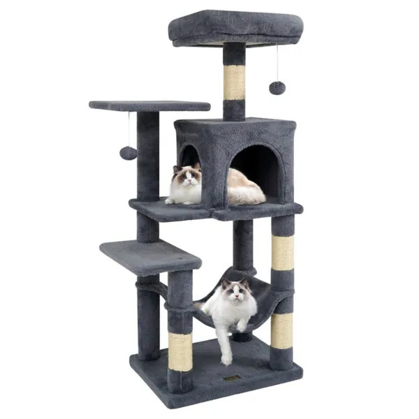 44-Inch Multi-Level Cat Tree with Condo, Hammock & Spacious Top Perch – Indoor Cat Tower (Gray)