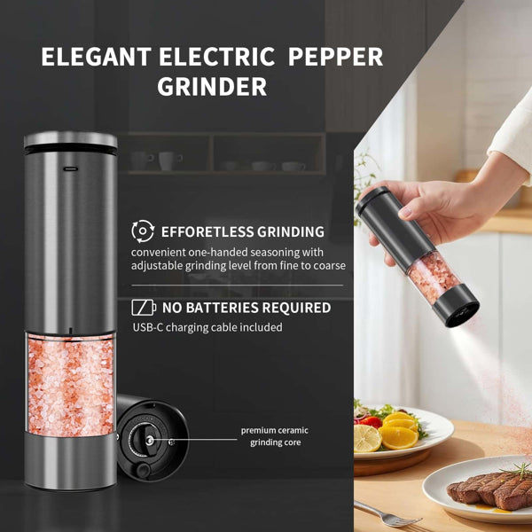 Electric Salt & Pepper Grinder Set – Battery-Powered, Adjustable Coarseness | 2-Pack